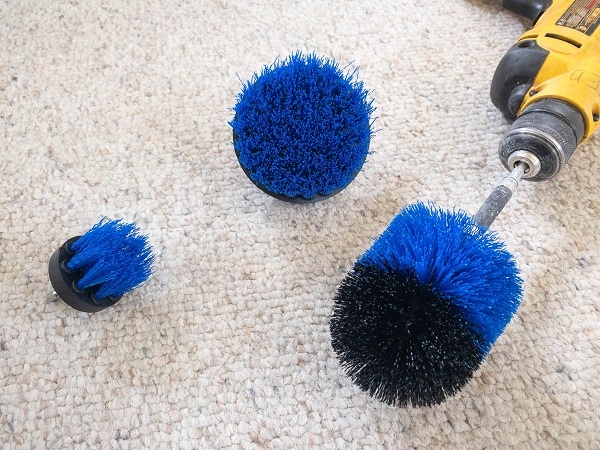 How can clean the carpet with a drill brush?